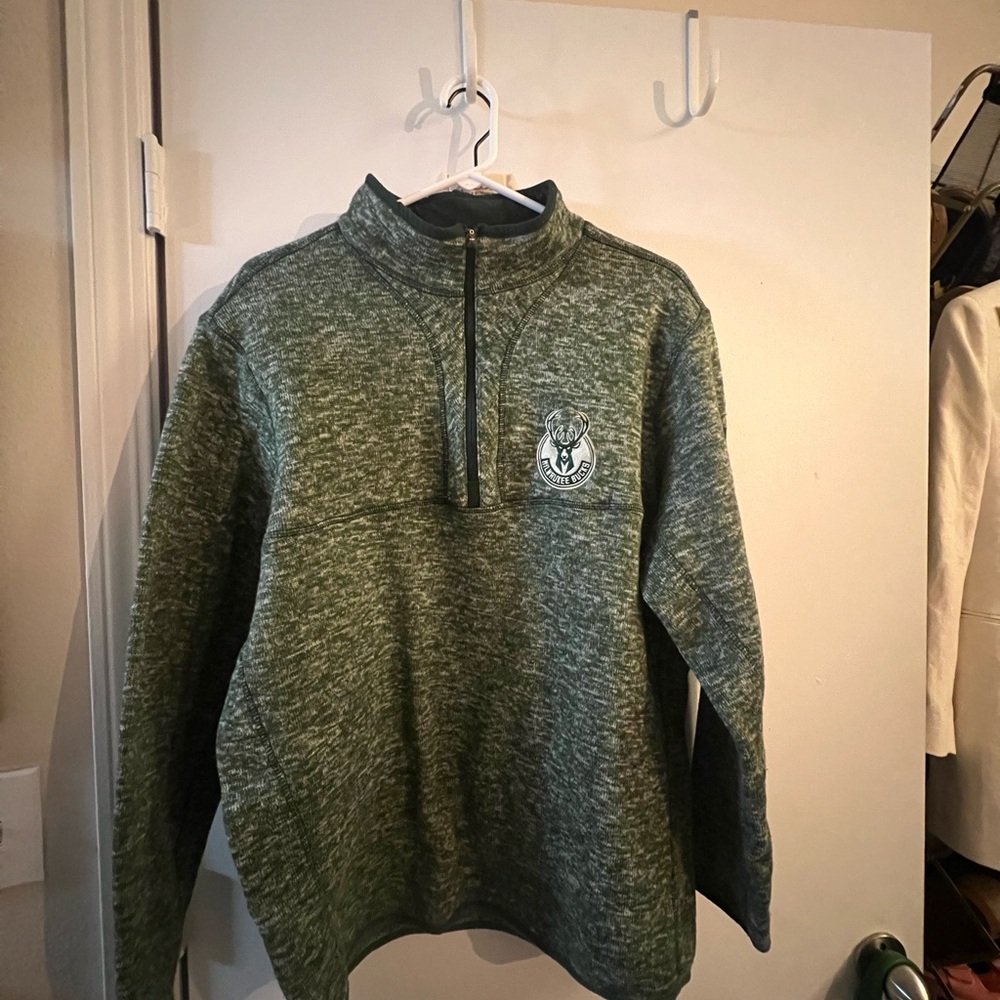 Milwaukee Bucks Green Quarter-Zip Sweater